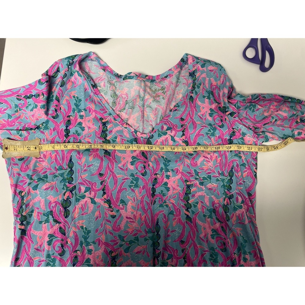 Lilly Pulitzer Tessa Dress XL Seaweed Samba V Neck 3/4 Sleeve Pink Blue Green - Picture 6 of 7
